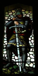 Wallace in stained glass at his monument in Stirling